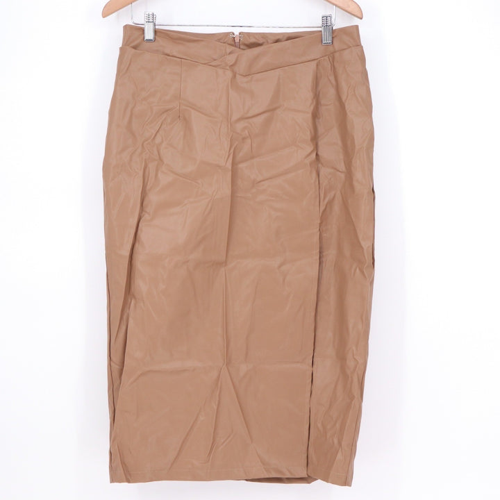 Shein Curve Camel Tan Faux Leather Midi Pencil Wrap Skirt 0XL