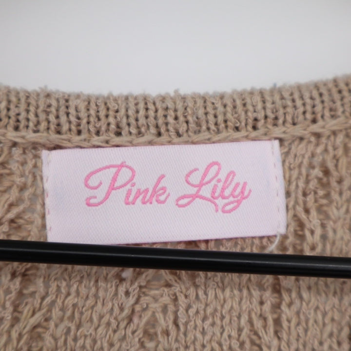 Pink Lily Vest Sweater Womens Medium/Large Beige Cable Knit Ribbed Round Neck