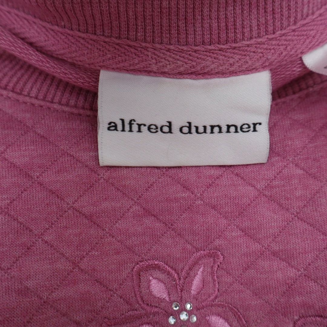 Alfred Dunner Womens Pink Floral Embroidered Quilted Yoke Sweatshirt Size L