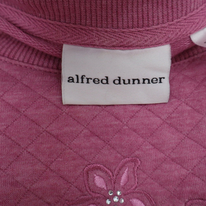 Alfred Dunner Womens Pink Floral Embroidered Quilted Yoke Sweatshirt Size L