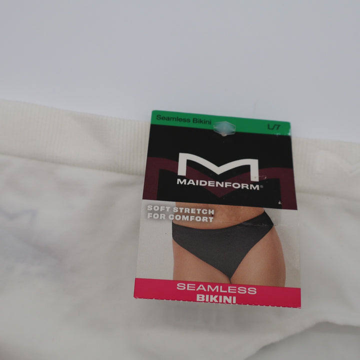 Maidenform Seamless Bikini Panty Womens L White Soft Stretch Mid Rise Underwear