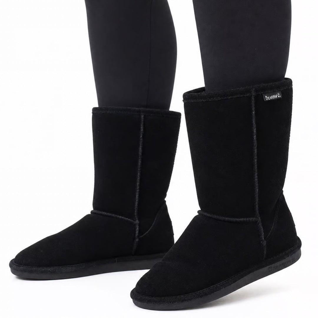 Bearpaw Elle Tall Black Suede Sheepskin Lining Winter Boots Womens Size 10