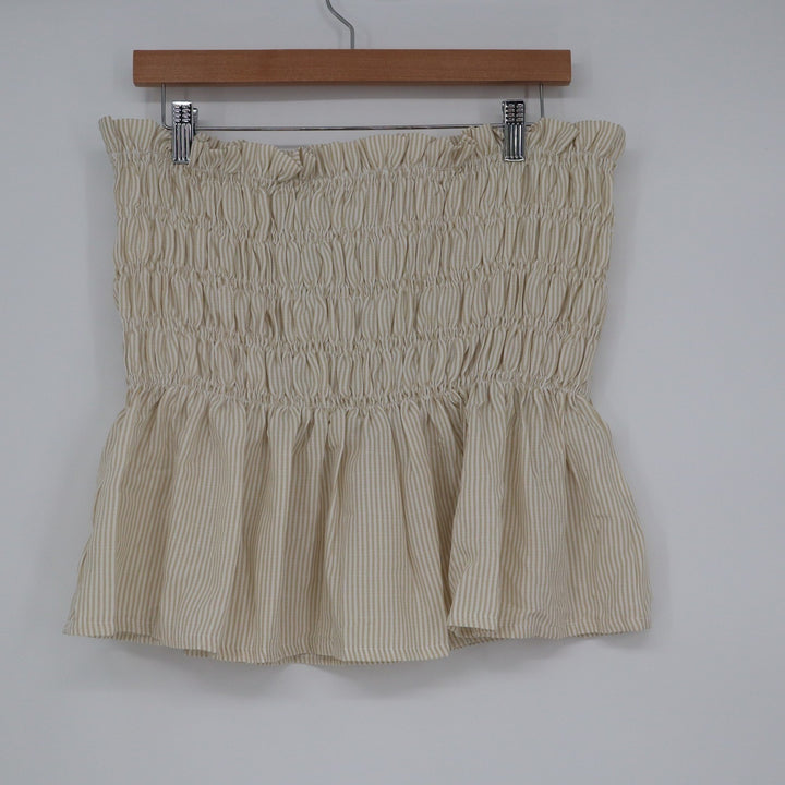 Tan White Striped Smocked Peplum Tube Top and Shorts Set XL