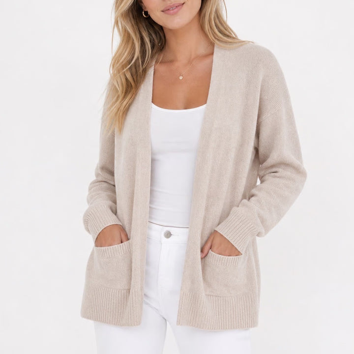 Old Navy Womens L Oatmeal Heather Open Front Cardigan Pocket Knit Sweater
