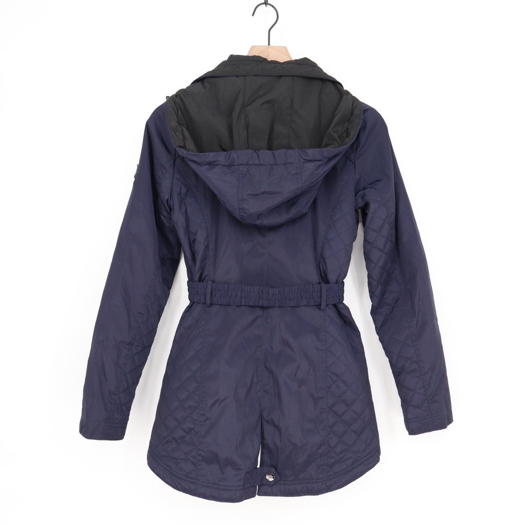 Jessica Simpson Quilted Jacket Women XS Navy Full Zip Detachable Hood Waist Belt