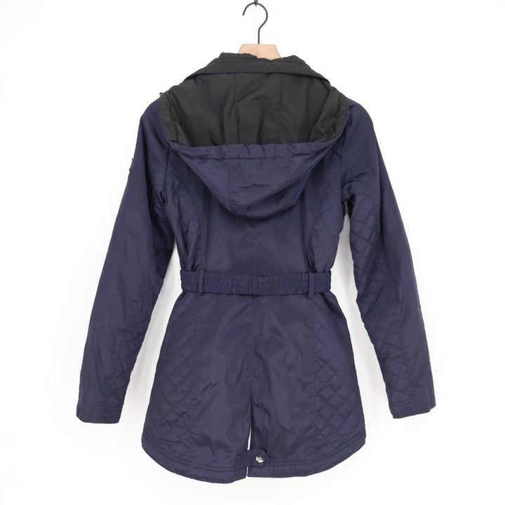 Jessica Simpson Quilted Jacket Women XS Navy Full Zip Detachable Hood Waist Belt