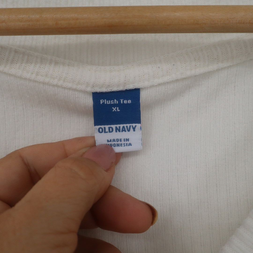 Old Navy Plush Tee Womens XL Cream Ribbed V-Neck Long Sleeve Oversized Top
