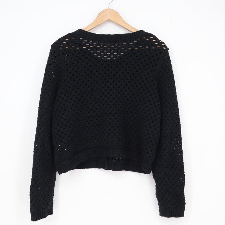 Gap Womens Black Open Knit Cotton Cardigan Sweater Size L Crochet Pointelle