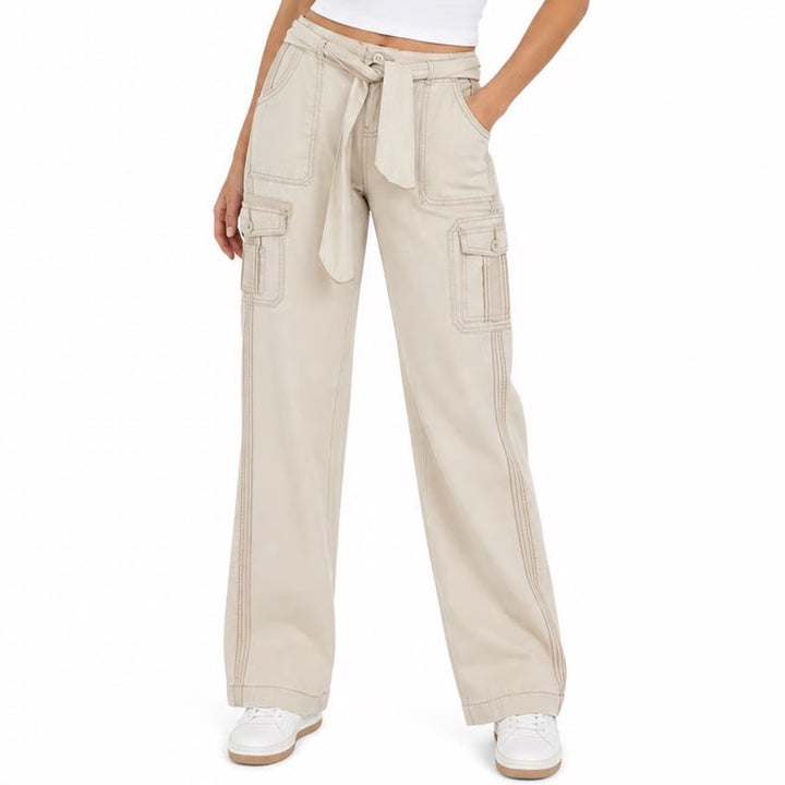 No Boundaries Khaki Cargo Pants Juniors Size 5 Straight Leg Tie Belt Y2K