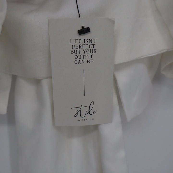 Stile Collection White Oversized Bow Detail Cropped Tank Top Large