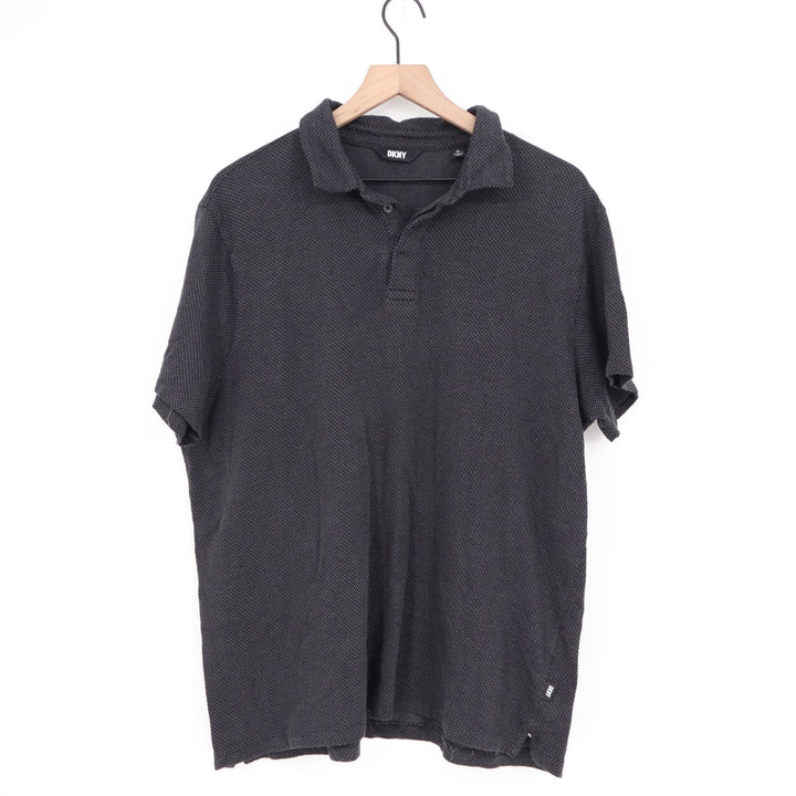 Dkny Polo Shirt Mens XL Charcoal Cotton Textured Short Sleeve Golf Spread Collar