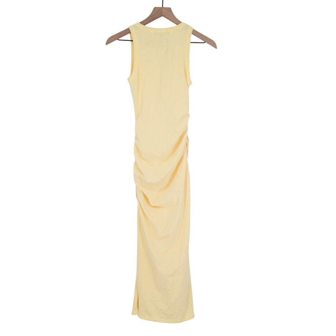 Lulus Lavina Midi Bodycon Dress Womens Small Light Yellow Jersey Knit Sleeveless