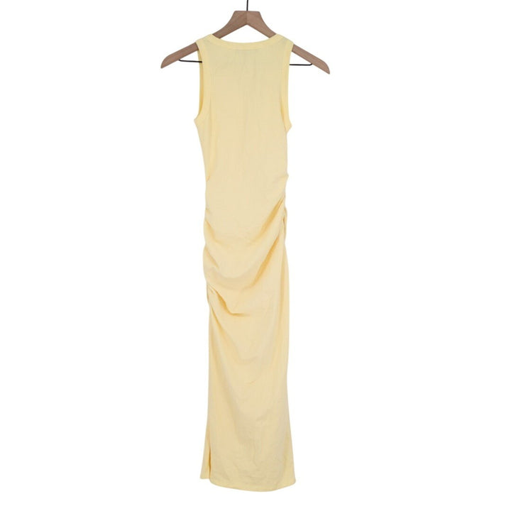 Lulus Lavina Midi Bodycon Dress Womens Small Light Yellow Jersey Knit Sleeveless