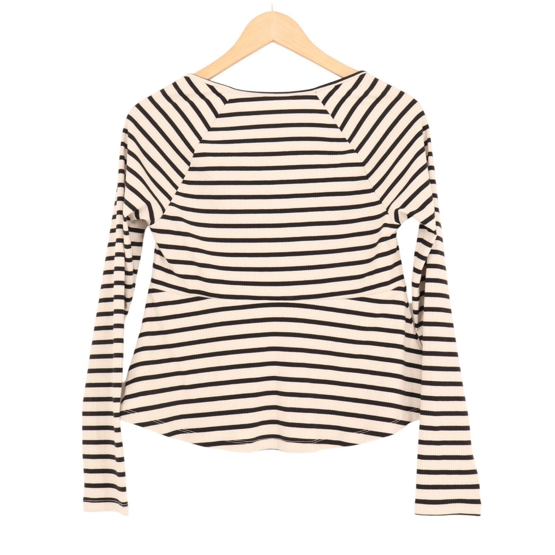 American Eagle Outfitters T-Shirt Women Medium White Black Striped Raglan Sleeve