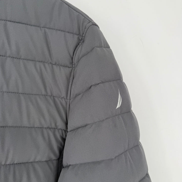 Nautica Puffer Jacket Gray Red Lined Full Zip Lightweight Mens Size L