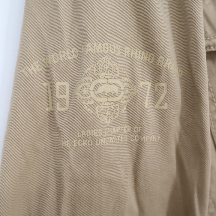 Ecko Red Womens Tan Khaki Utility Bomber Jacket Cropped Cotton Size L