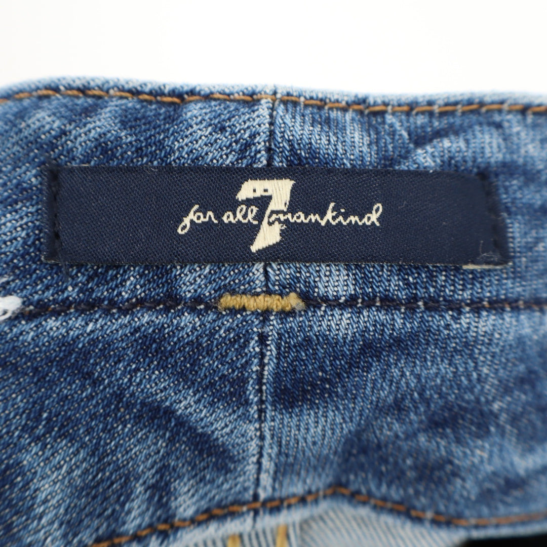 7 For All Mankind High Rise Skinny Jeans Blue Raw Hem Double Button Size 23