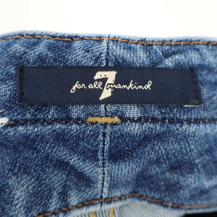 7 For All Mankind High Rise Skinny Jeans Blue Raw Hem Double Button Size 23