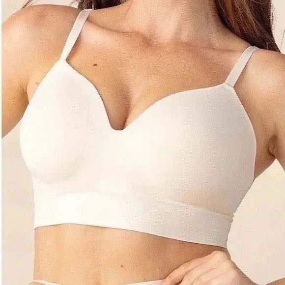 Truekind Supportive Comfort Wireless Shaping Bra Small Chai Sweetheart Neckline