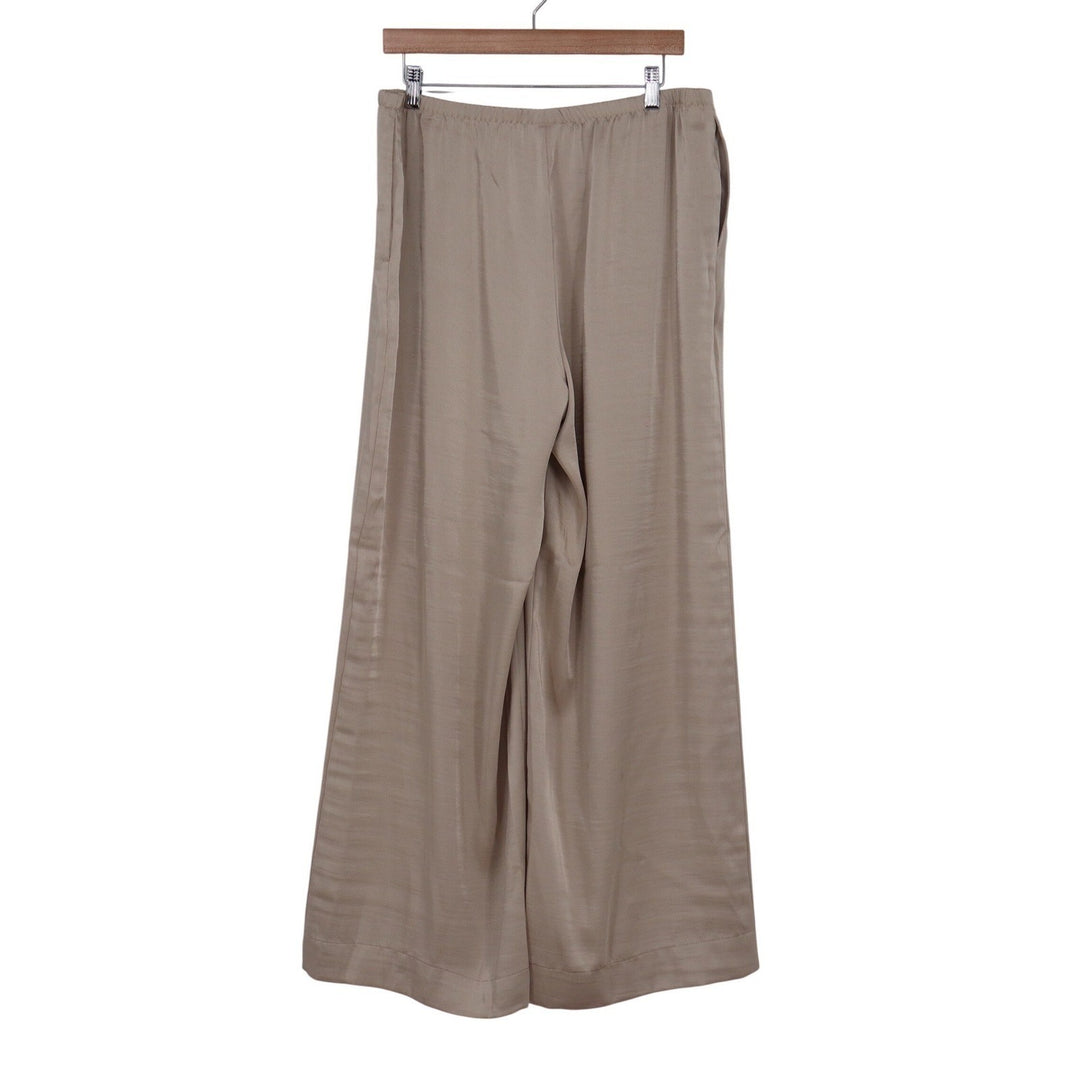 A New Day Womens Wide Leg Satin Trousers Taupe Beige Elastic Waist Size L