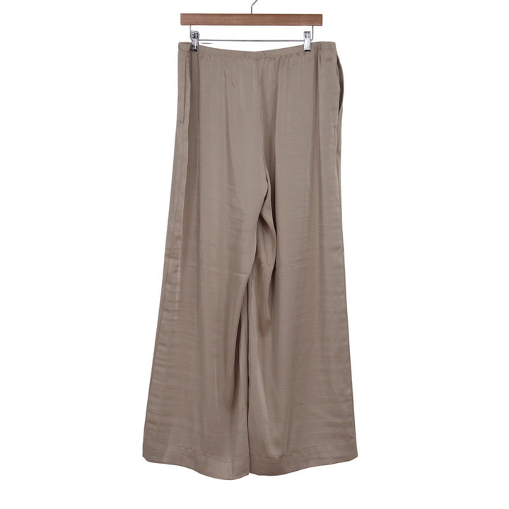 A New Day Womens Wide Leg Satin Trousers Taupe Beige Elastic Waist Size L