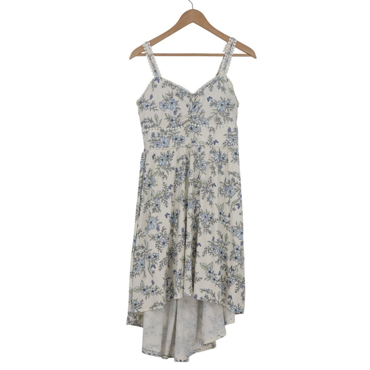 No Boundaries Floral High-Low Sundress Cream Blue Smocked Back Size L 11-13