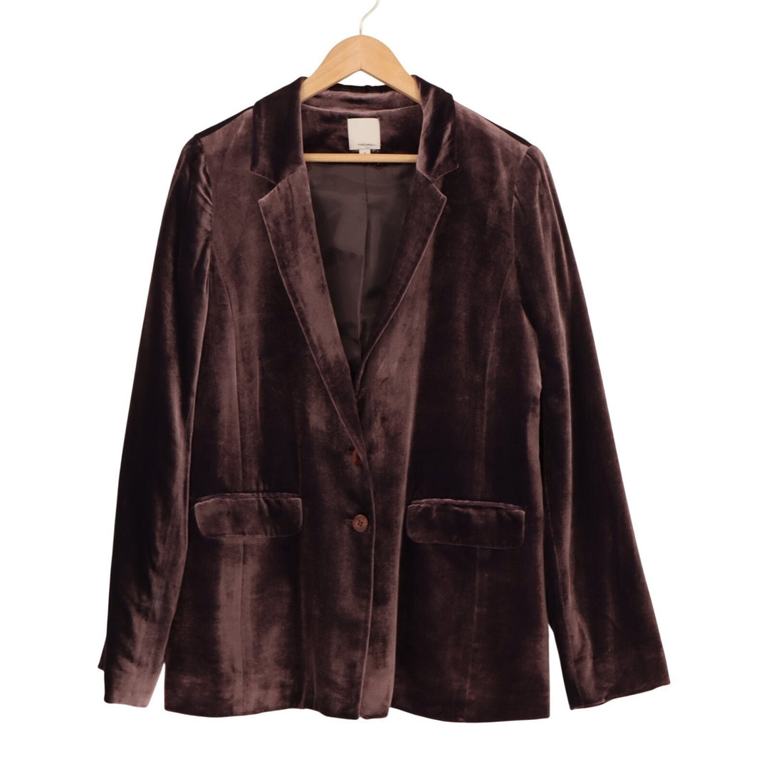 Halogen Velvet Blazer Jacket Womens Medium Brown Notch Lapel Single Breasted