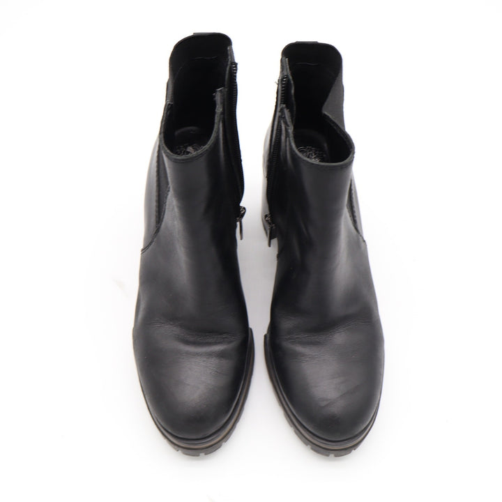 Vince Camuto Black Leather Lug Sole Block Heel Ankle Boots Size 6.5 NFS4153