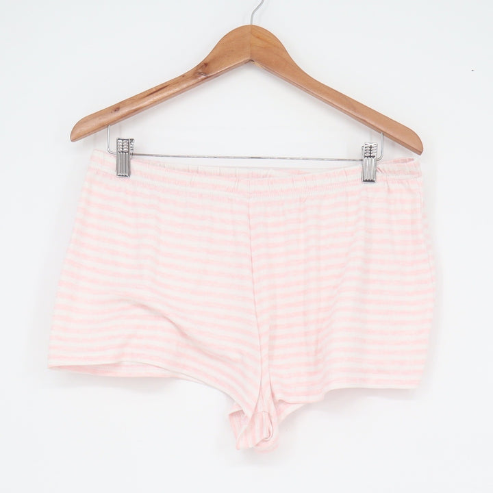 Dearfoams Womens XL Pajama Set Pink White Striped Smile Graphic Tee and Shorts