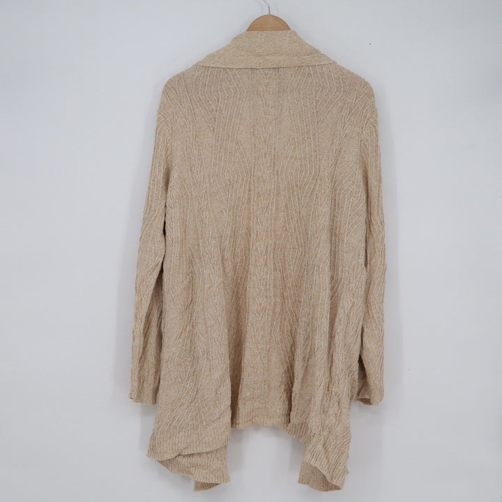 St Johns Bay Womens XXL Beige Cotton Cable Knit Open Front Cardigan Sweater
