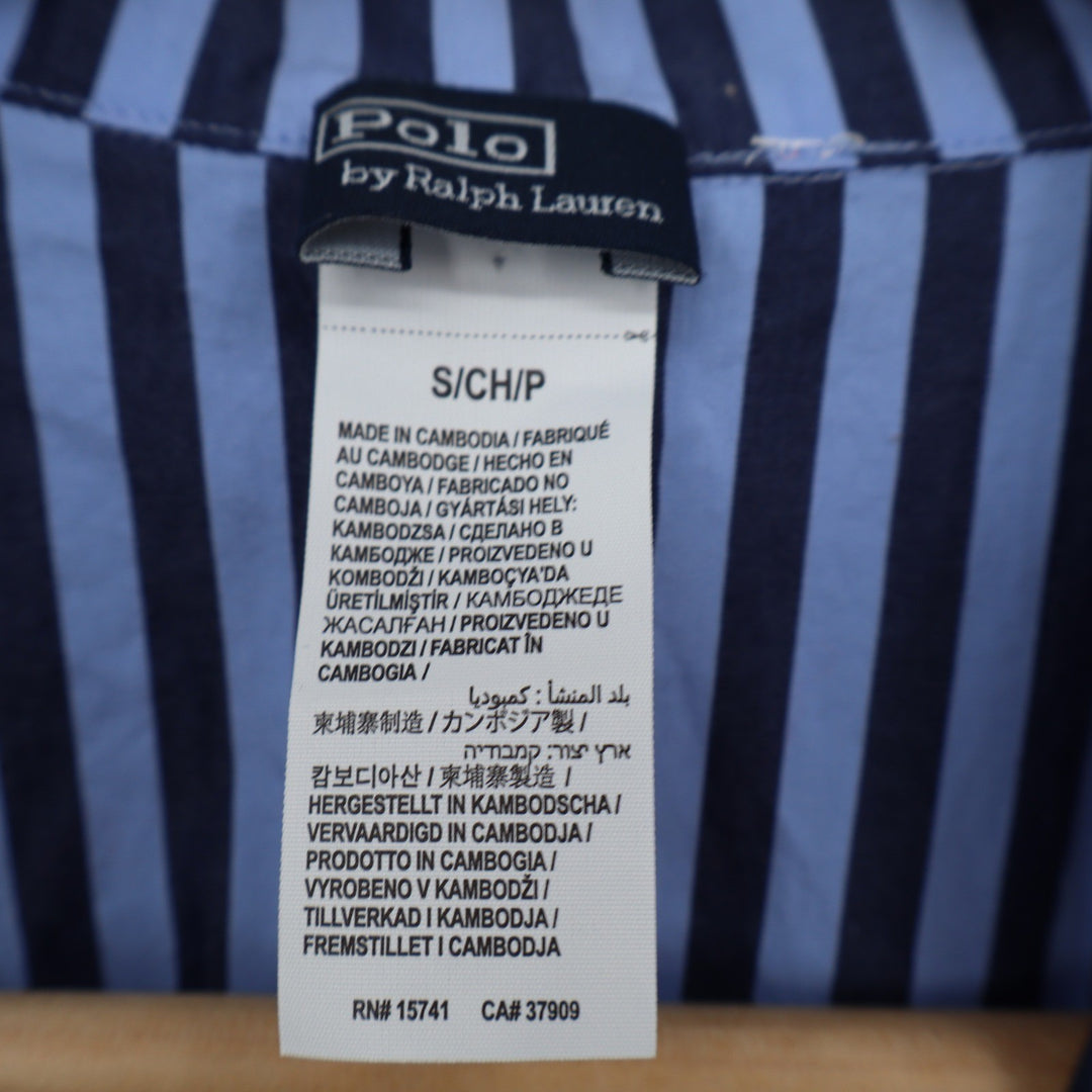 Polo Ralph Lauren Blue Striped Ruffle Collar Cotton Button Down Shirt S
