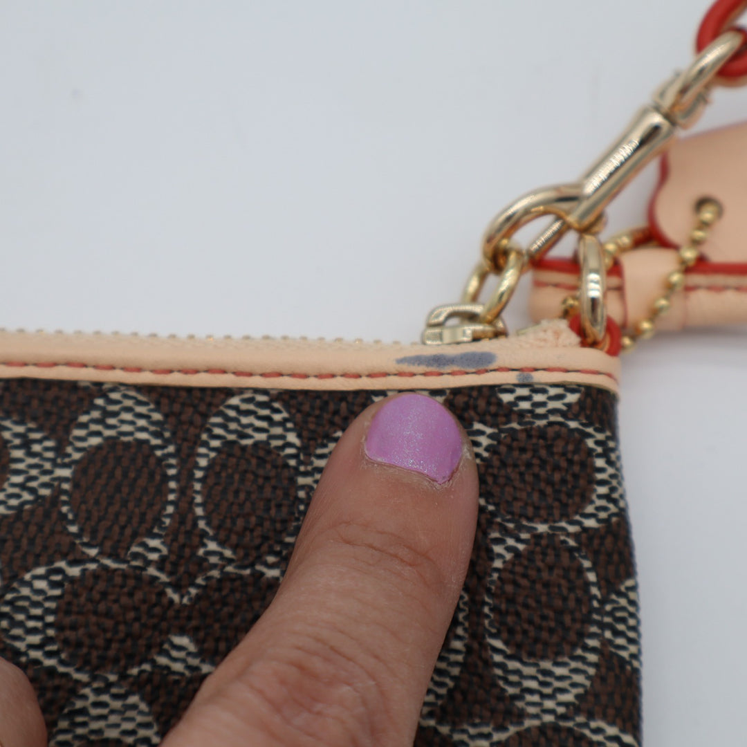 Coach Corner Zip Womens Brown Signature Canvas Inner Pockets Wristlet Wallet