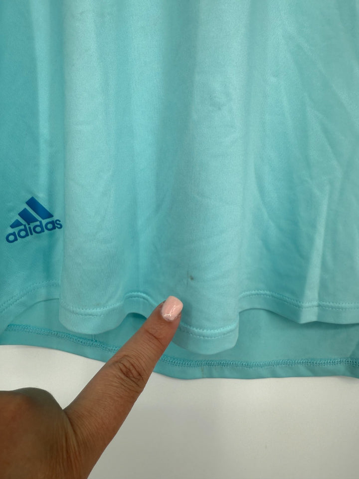 Adidas Polo Shirt Women XS Pulse Blue Herringbone Striped Sleeveless Quarter Zip