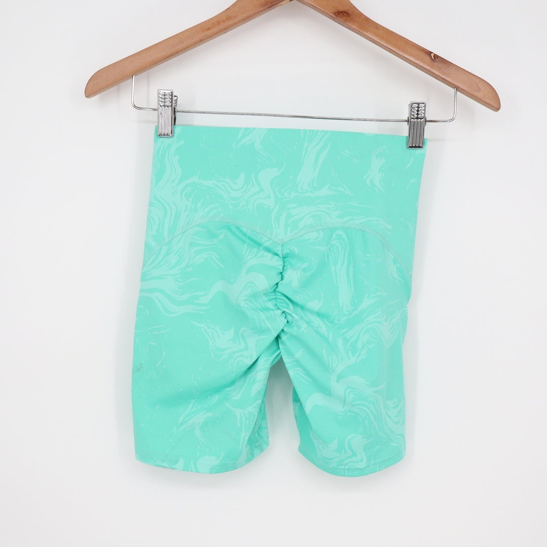 Gymshark Teal Marble Print Scrunch Butt High Waisted Athletic Shorts Small
