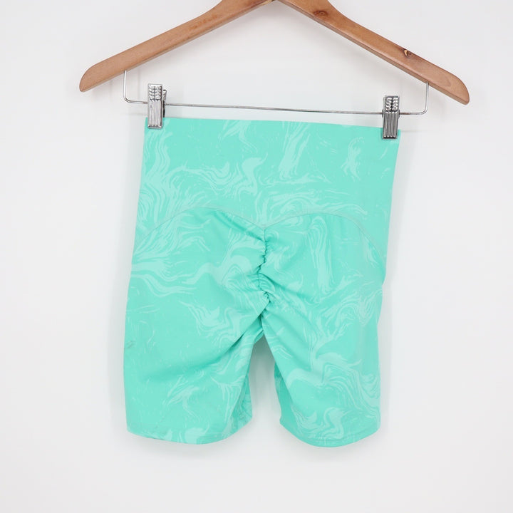 Gymshark Teal Marble Print Scrunch Butt High Waisted Athletic Shorts Small