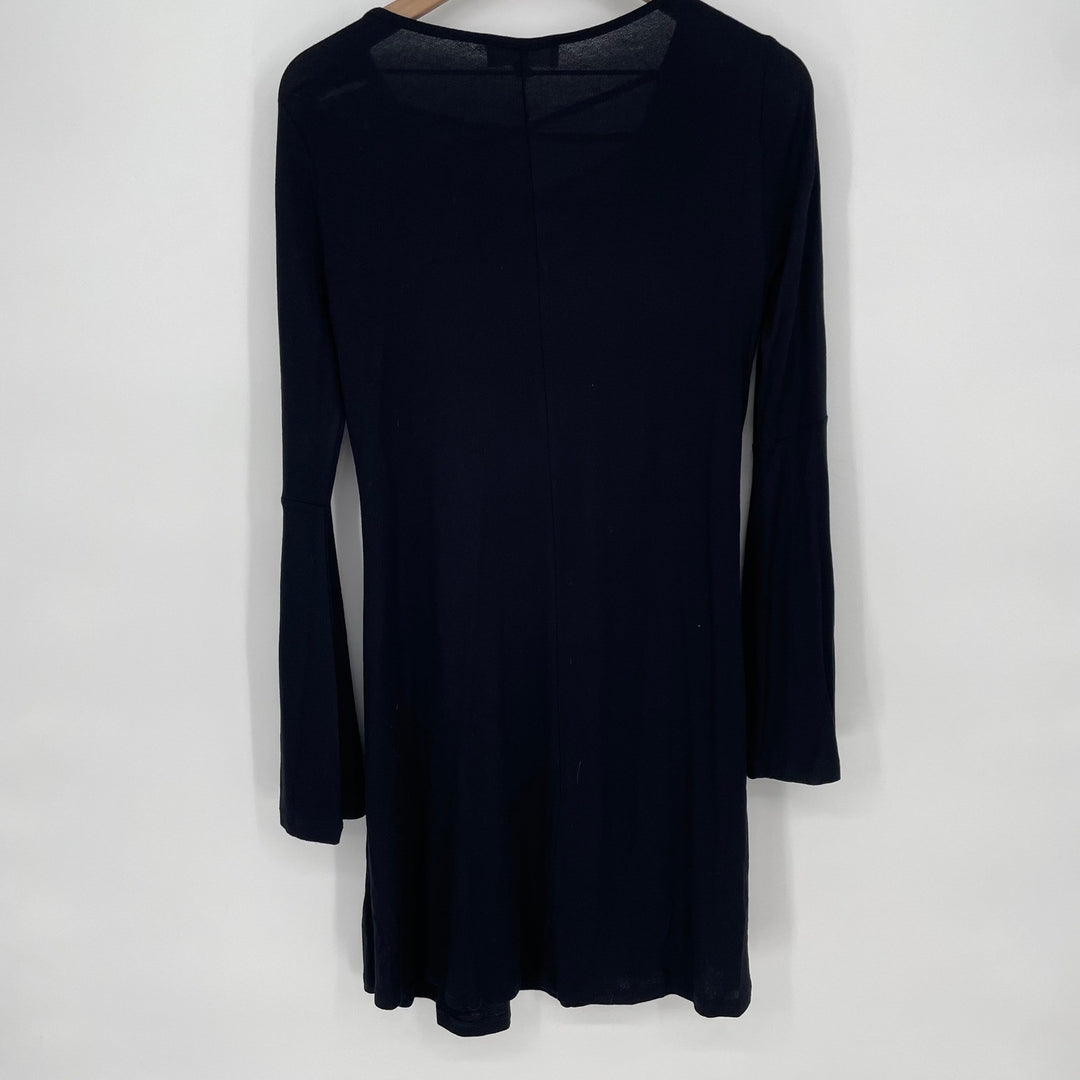 NO COMMENT Black Long Sleeve Lattice V Neck Mini Dress Size M