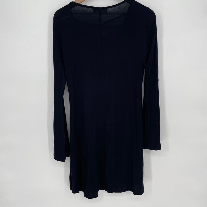 NO COMMENT Black Long Sleeve Lattice V Neck Mini Dress Size M