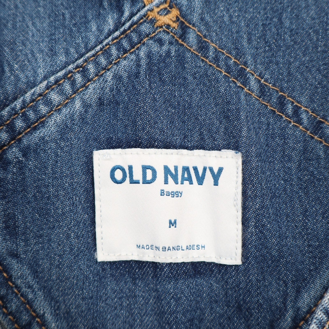 Old Navy Baggy Overalls Short Womens M Blue Denim Adjustable Strap Slash Pockets