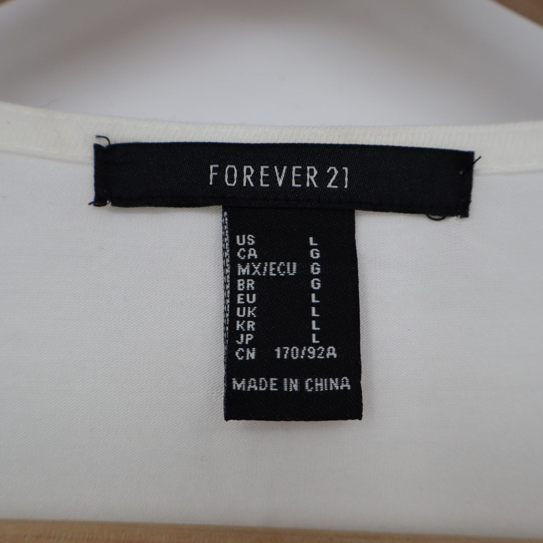 Forever 21 Crop Top Women Large Ivory Smocked Stretch Ruffle Sleeve Button Front
