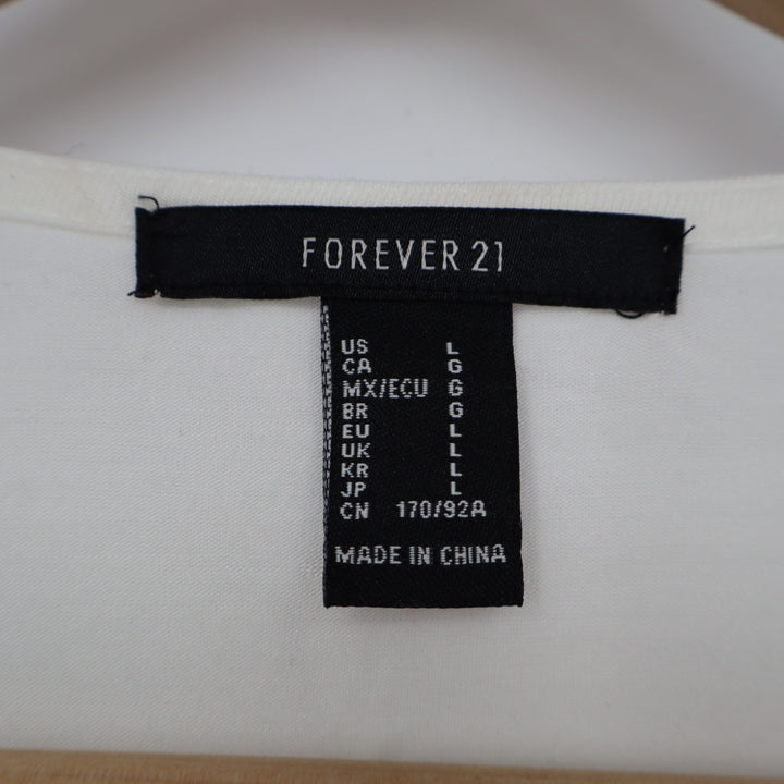 Forever 21 Crop Top Women Large Ivory Smocked Stretch Ruffle Sleeve Button Front