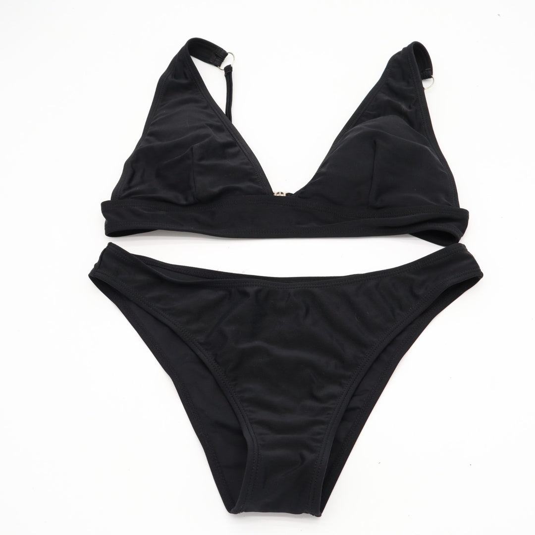2 Piece Bikini Set Womens Small Black Stretch Padded Adjustable Strap Swimwear