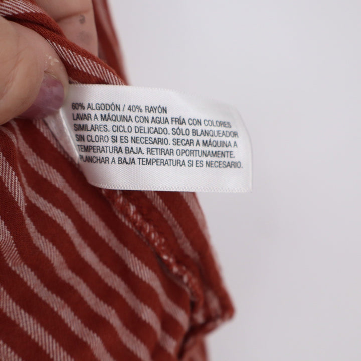 Knox Rose Rust Red Striped Ruffle Collar Button Down Blouse XL Long Sleeve