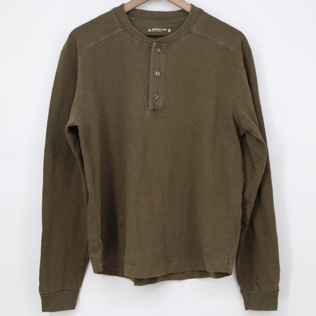 American Giant Broken-In Premium Slub Henley T Shirt Mens Medium Olive Green