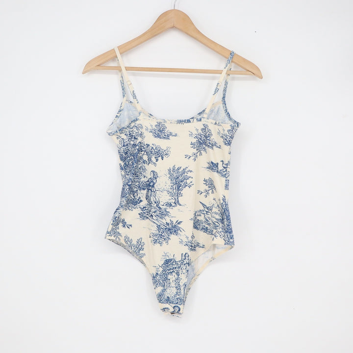 Cider Blue White Toile de Jouy Scenic Print Bodysuit Small
