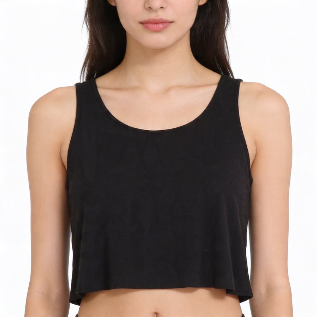 Pimatee By Pima Apparel Crop Tank Top Womens Large Black Scoop Neck Wide Strap