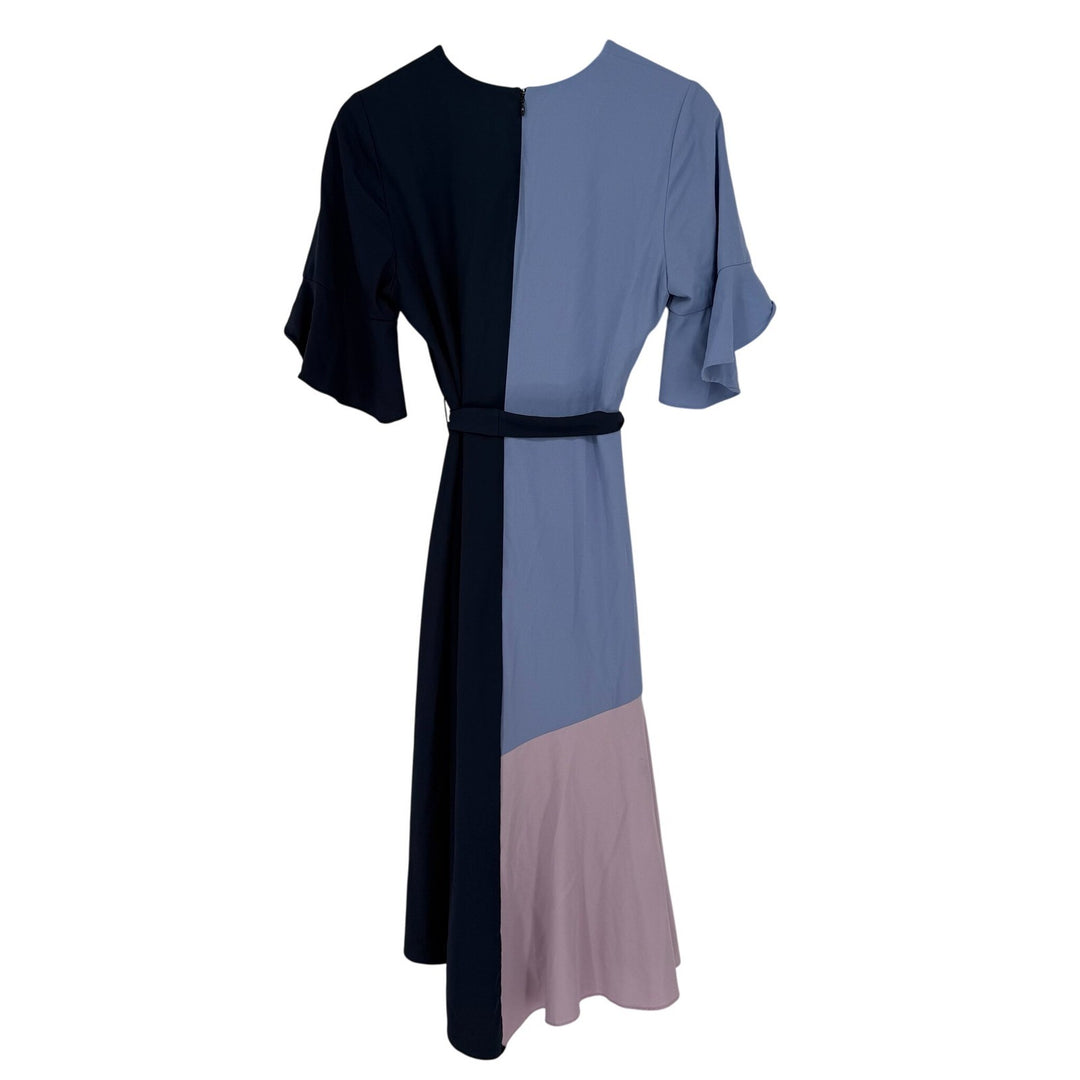 B Sussman Colorblock Wrap Midi Dress Navy Blue Periwinkle Pink Size M