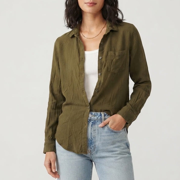 Velvet Heart Olive Green Cashmere Rayon Button Down Shirt Large
