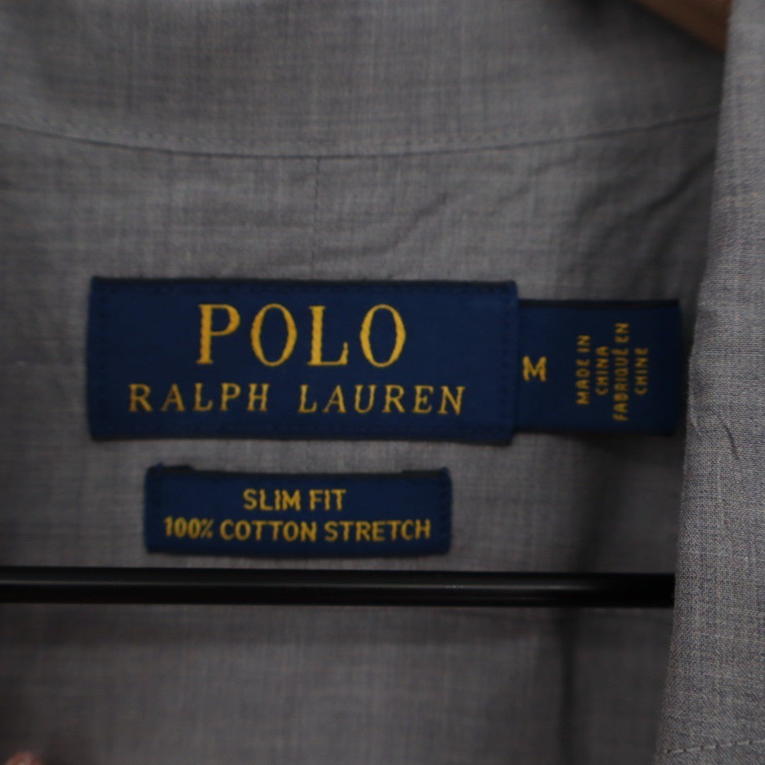 Polo Ralph Lauren Mens Slim Fit Button Down Shirt Gray 100 Cotton Stretch Size M