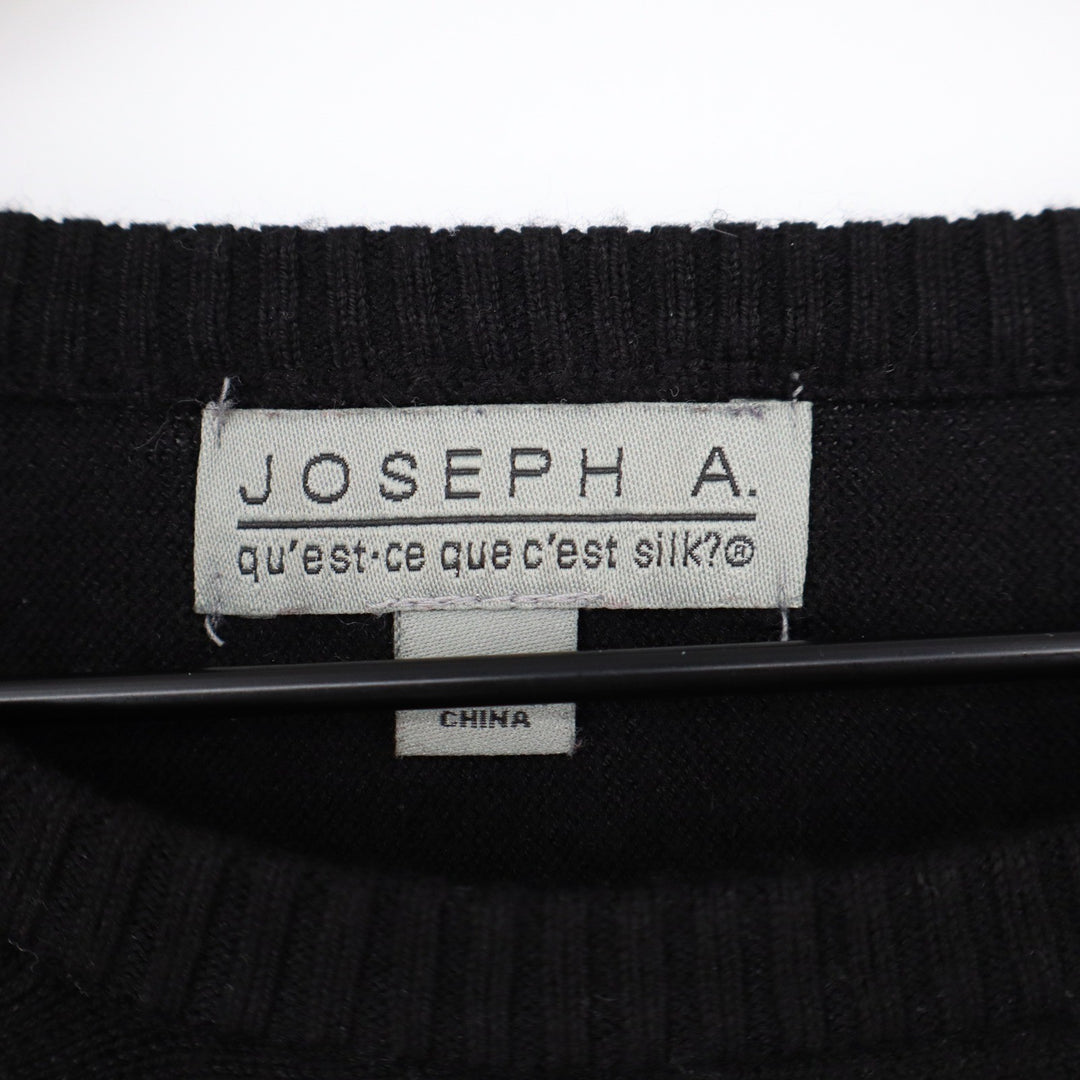 Joseph A Black Oversized Knit Sweater Gold Button Cuff Rayon Blend Crew Neck M
