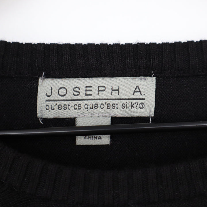 Joseph A Black Oversized Knit Sweater Gold Button Cuff Rayon Blend Crew Neck M